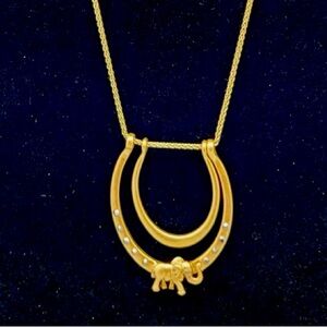 Lucky Brand Gold Tone Double Horseshoe Elephant Necklace